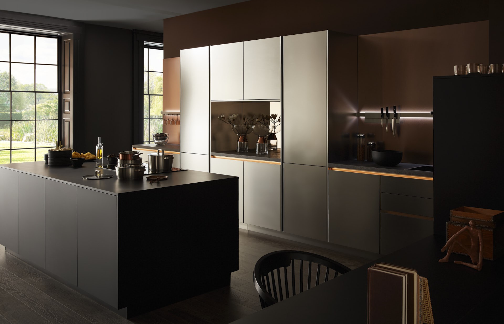 NOBILIA Senso Modern Mocha Gegenschuss mit NEFF Geräten